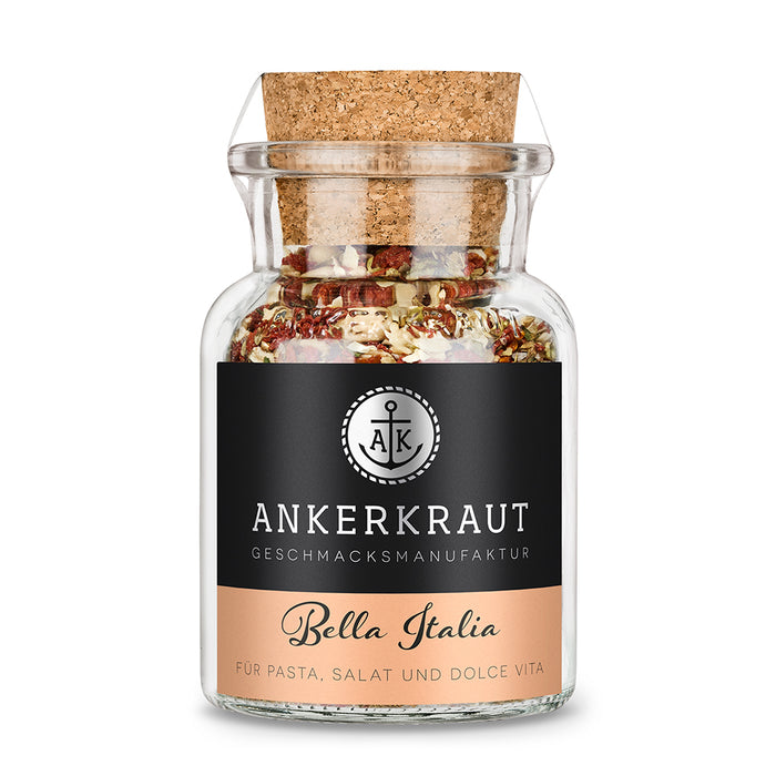 Bella Italia von Ankerkraut im Korkenglas auf weißem Hintergrund.