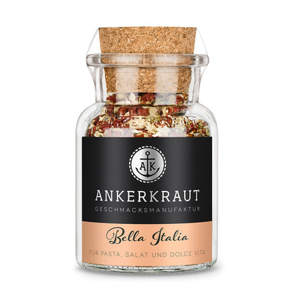 Bella Italia von Ankerkraut im Korkenglas auf weißem Hintergrund.