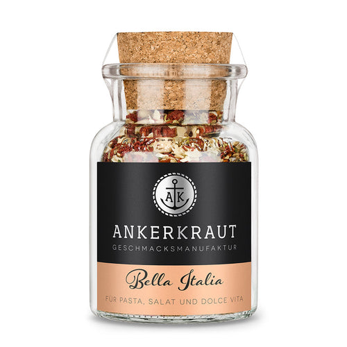 Bella Italia von Ankerkraut im Korkenglas auf weißem Hintergrund.