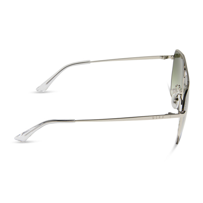 diff eyewear featuring the berkely navigator sunglasses with a silver frame and cool matcha gradient lenses side view
