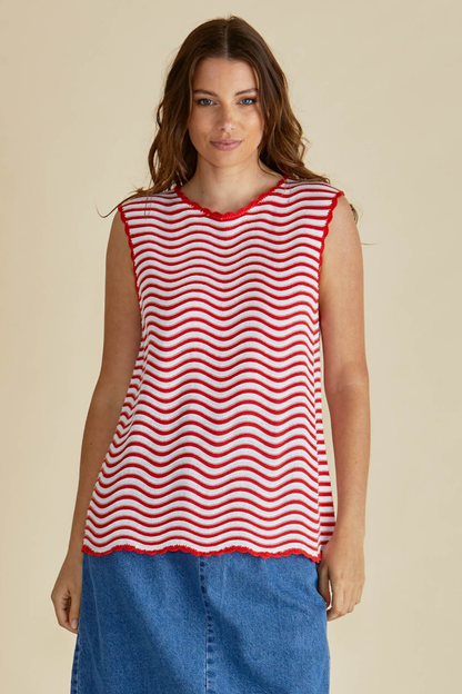 Dotique Betty Basics BB4087 Aviva Tank in red and white stripe with scoop neckline