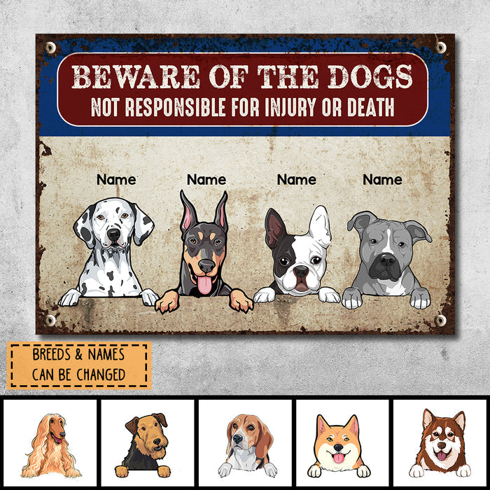 Beware Of The Dog Metal Yard Sign, Gifts For Dog Lovers, Not Responsible For Injury Or Death Funny Warning Sign