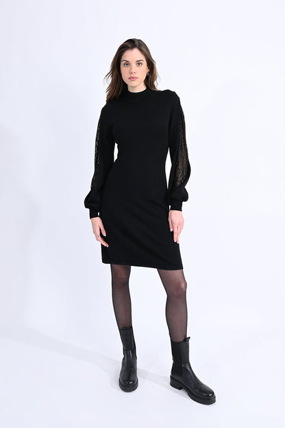 Black Mesh Sleeve Detail Dress by Molly Bracken