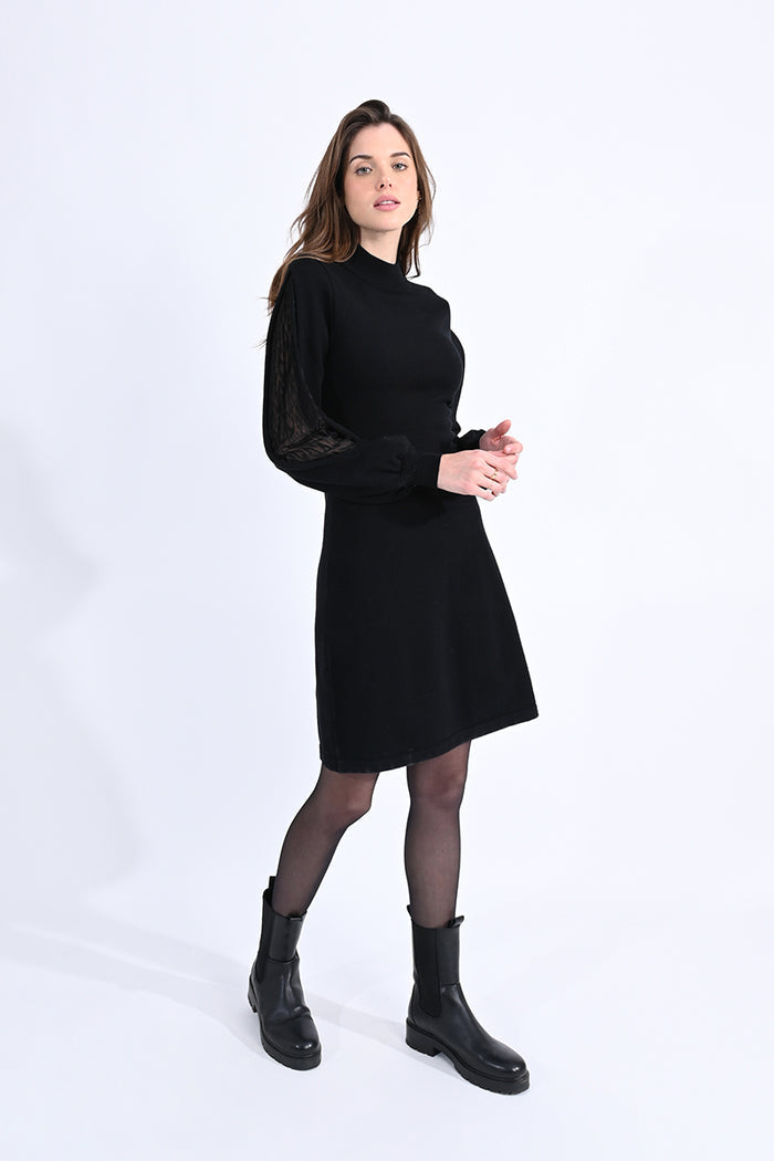 Black Mesh Sleeve Detail Dress by Molly Bracken