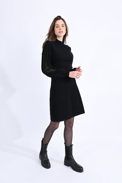 Black Mesh Sleeve Detail Dress by Molly Bracken