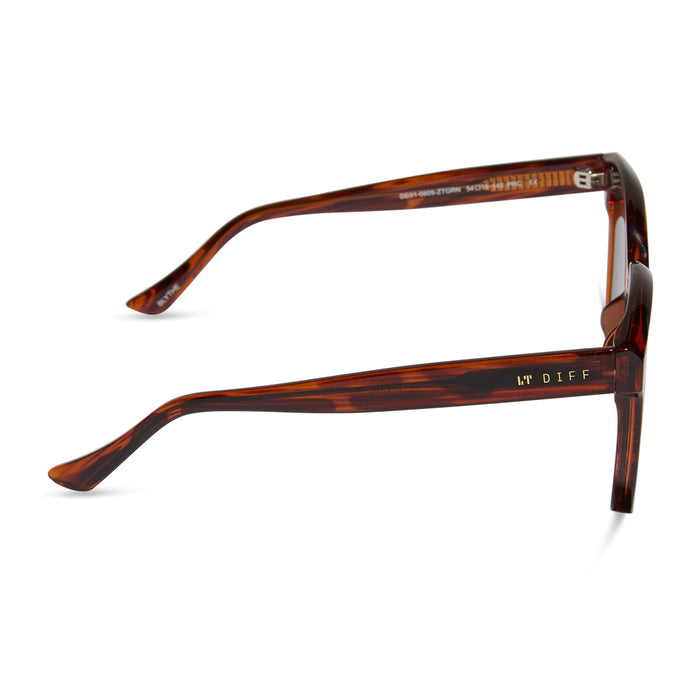 diff eyewear featuring the blythe square sunglasses with a mahogany tortoise frame and grey lenses side view