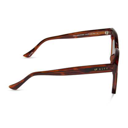 diff eyewear featuring the blythe square sunglasses with a mahogany tortoise frame and grey lenses side view