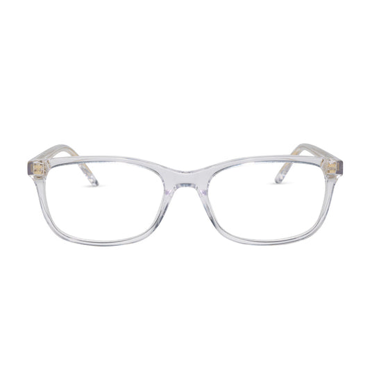 diff eyewear bradford square prescription glasses with a crystal clear acetate frame front view