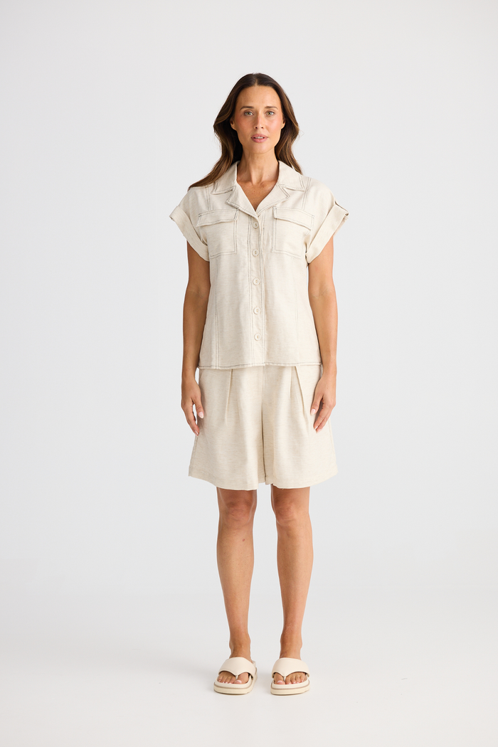 Dotique Brave + True BT25419 Eden Short in natural with tailored fit and front tucks