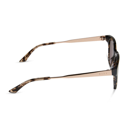 diff eyewear featuring the bridget round sunglasses with a espresso tortoise frame and brown polarized lenses side view