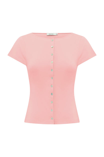 Button-Through Tee Rosa