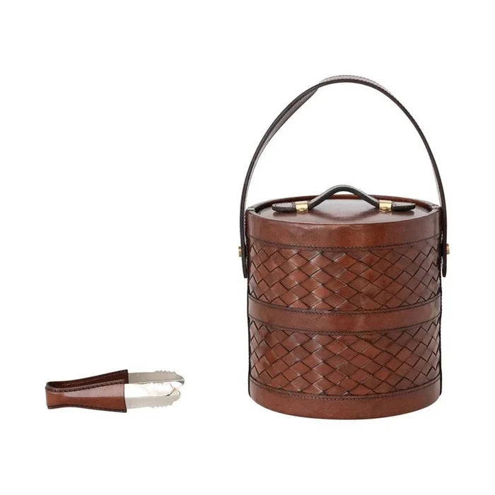 Canton Woven Leather Ice bucket and Tons - Set of 2 - Sweet Water Decor - Barware
