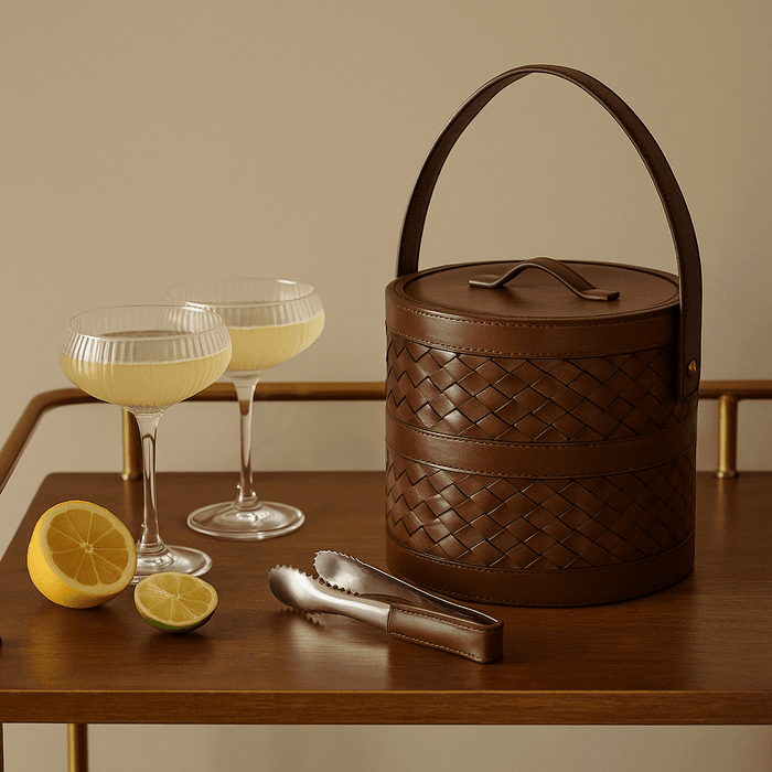 Canton Woven Leather Ice bucket and Tons - Set of 2 - Sweet Water Decor - Barware