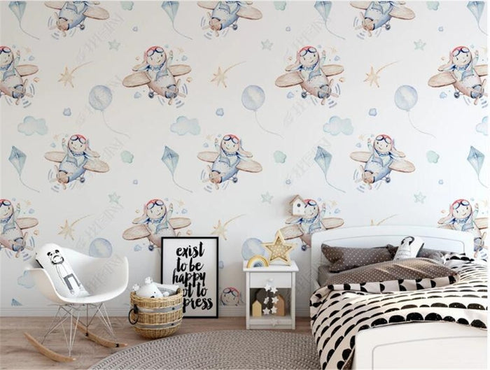 Cartoon Airplanes and Balloons Wallpaper Mural