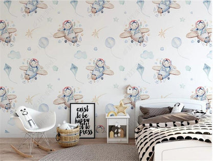 Cartoon Airplanes and Balloons Wallpaper Mural