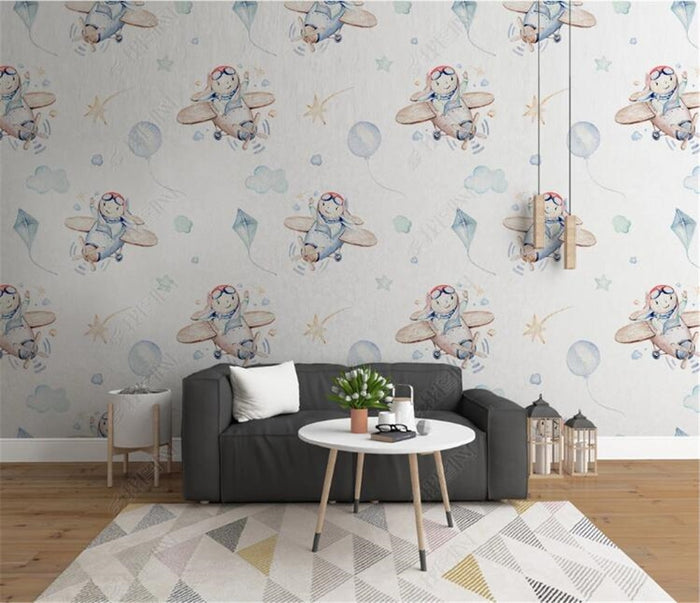 Cartoon Airplanes and Balloons Wallpaper Mural