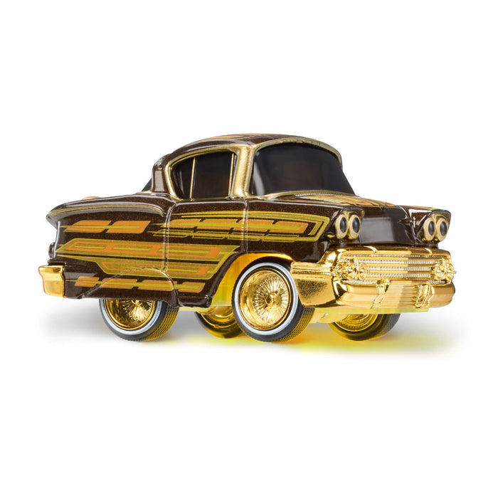 Gold and brown classic car model on a white background