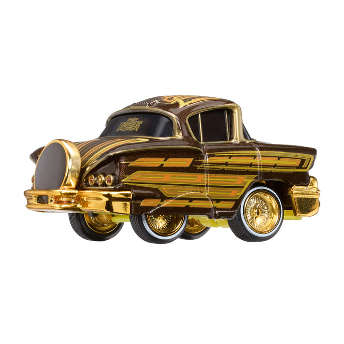 Gold and brown model car on a white background