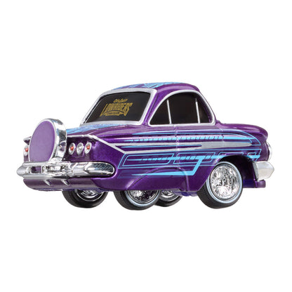 Chevy Impala with a purple and blue design on a white background