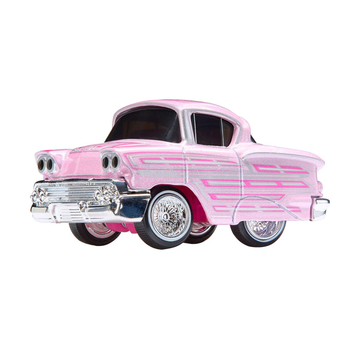 Pink vintage car model on a white background