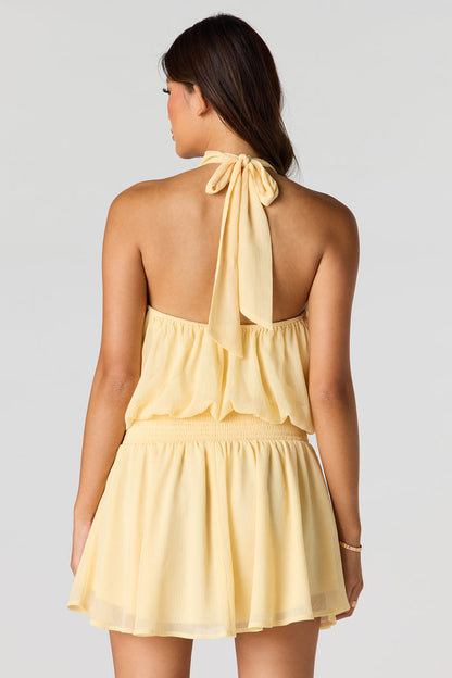 Chiffon Self-Tie Back Mini Dress
