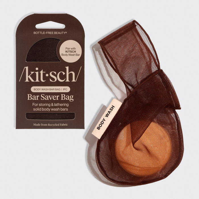 Kitsch Chocolate Body Wash Bar Bag displayed next to its packaging on a white background