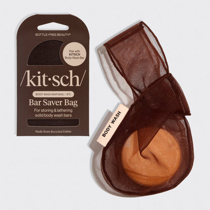 Kitsch Chocolate Body Wash Bar Bag displayed next to its packaging on a white background