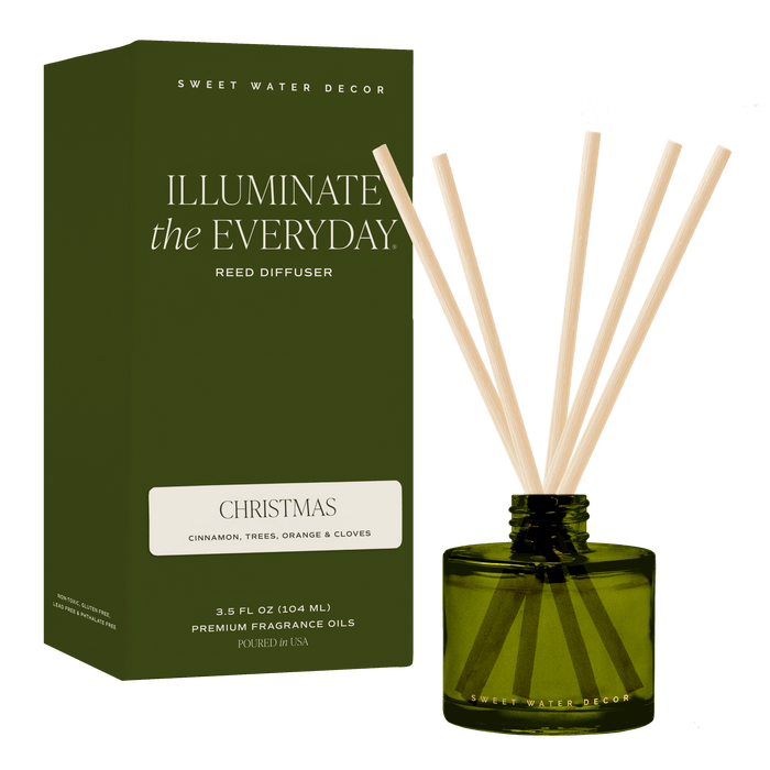 Christmas Olive Tinted Glass Jar Reed Diffuser - Sweet Water Decor - Reed Diffusers