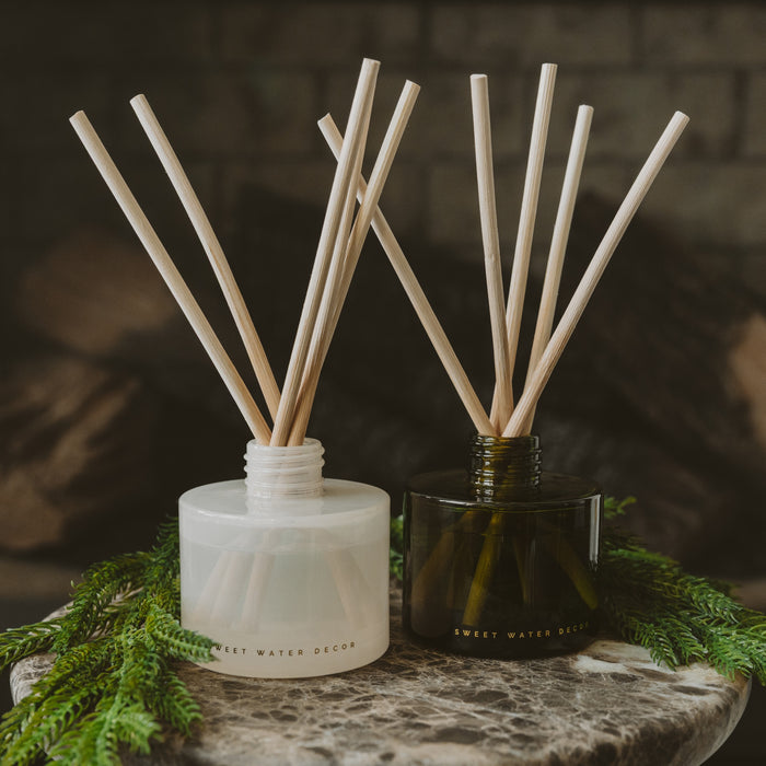 Let It Snow Olive Tinted Glass Jar Reed Diffuser - Sweet Water Decor - Reed Diffusers