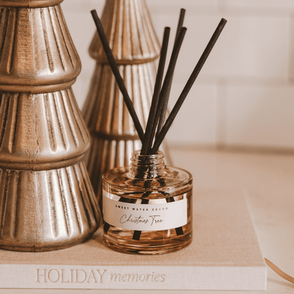Christmas Tree Tinted Glass Jar Reed Diffuser - Sweet Water Decor - Reed Diffusers