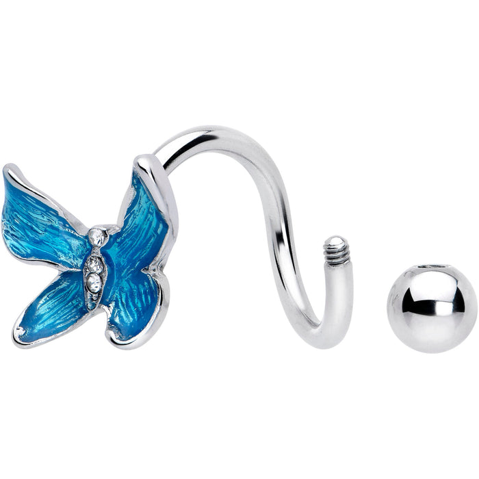 Clear Gem Chunky Butterfly Blue Spiral Twister Belly Ring