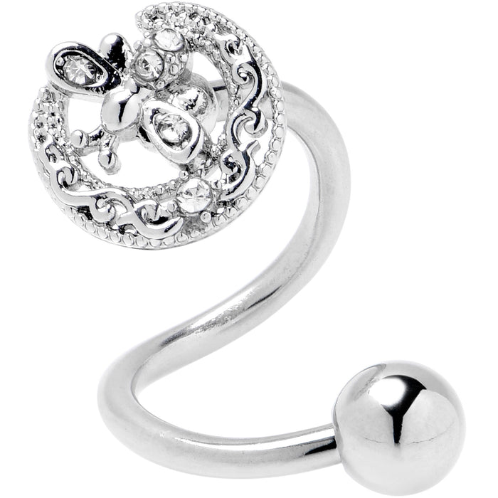 Clear Gem Lunar Dragonfly Spiral Twister Belly Ring