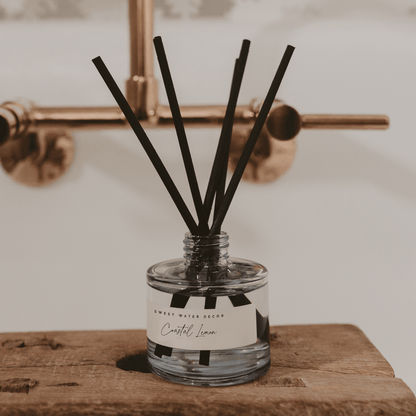 Coastal Lemon Blue Tinted Glass Jar Reed Diffuser - Sweet Water Decor - Reed Diffusers