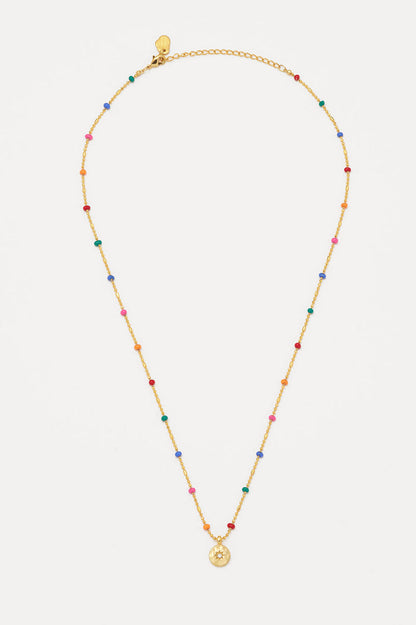 CZ Pendant Rainbow Beaded Necklace