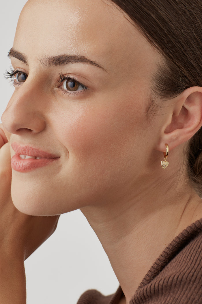 CZ Star Puffy Heart Hoop Earrings
