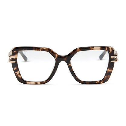 diff eyewear dasha square oversized glasses with a espresso tortoise and gold frame front view