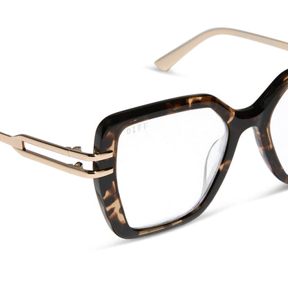 diff eyewear dasha square oversized glasses with a espresso tortoise and gold frame detailed view