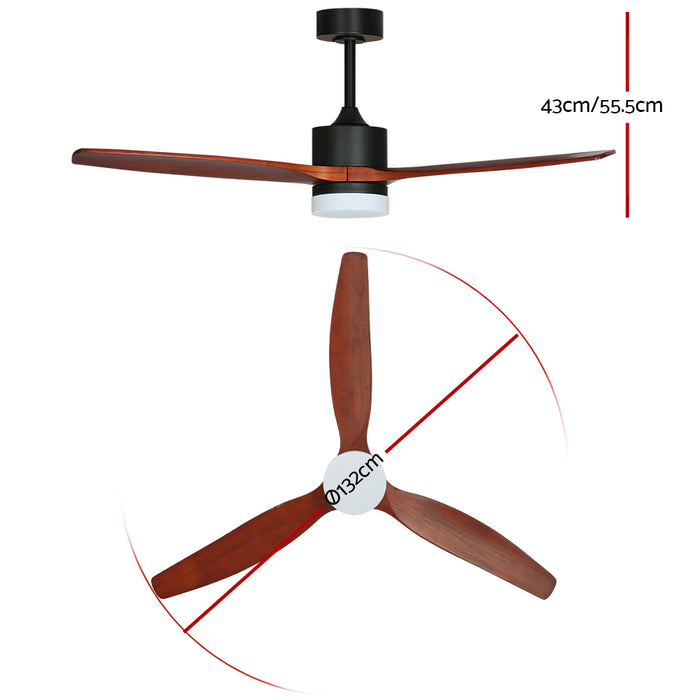 Devanti 52'' Ceiling Fan DC Motor 3 Blades w/Light - Dark Wood - Devanti