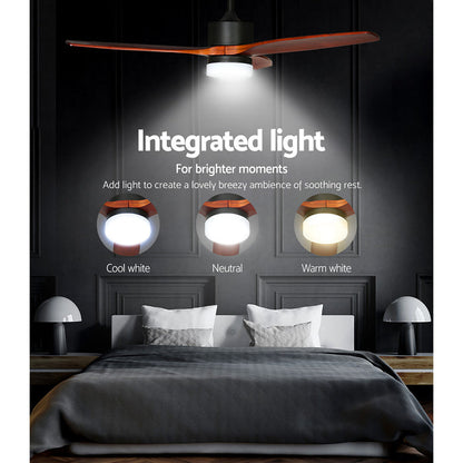Devanti 52'' Ceiling Fan DC Motor 3 Blades w/Light - Dark Wood - Devanti