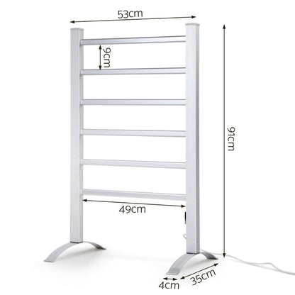 Devanti Electric Heated Towel Rail Rack 6 Bars Freestanding Clothes Dry Warmer -Home Living Store - -