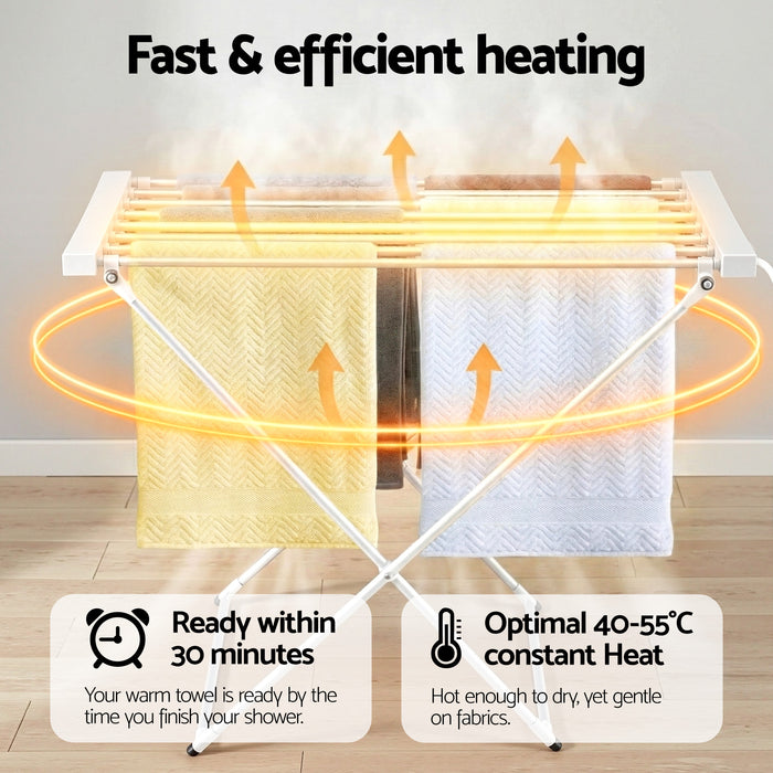 Devanti Heated Towel Rail Electric Clothes Airer Foldable Drying Rack 8 Bars - Devanti