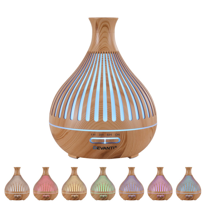 Devanti Ultrasonic Aroma Diffuser Aromatherapy 400ml LED Lights Iron Humidifier Forest Light wood grain - Devanti