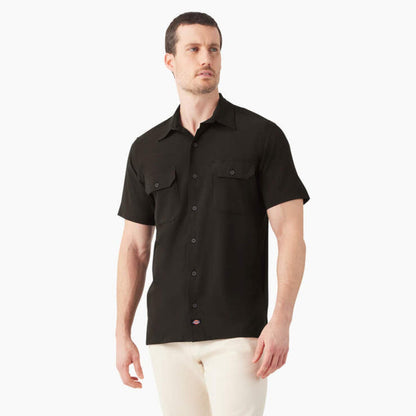Dickies Men's Performance Button-Down Short Sleeve Work Shirt Work Shirts Dickies Black 2XL Reg