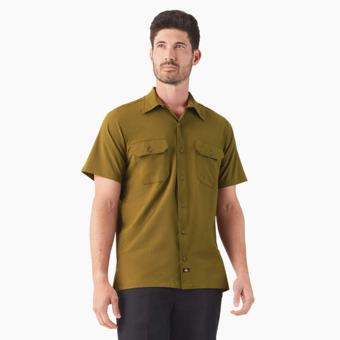 Dickies Men's Performance Button-Down Short Sleeve Work Shirt Work Shirts Dickies Dark Olive 2XL Reg