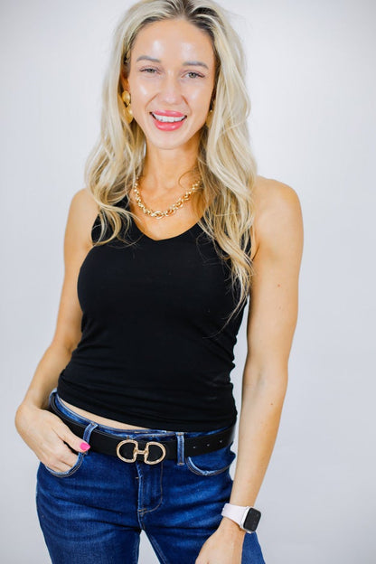 Double Lined Full Length V-Neck Basic Tank – Sleek & Versatile
