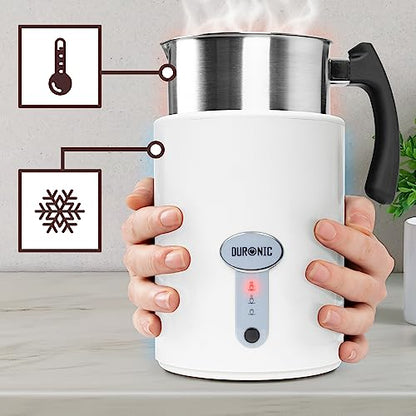 Duronic MF500 WE electric milk warmer with cool touch base so base remains cool while milk heats and steams up