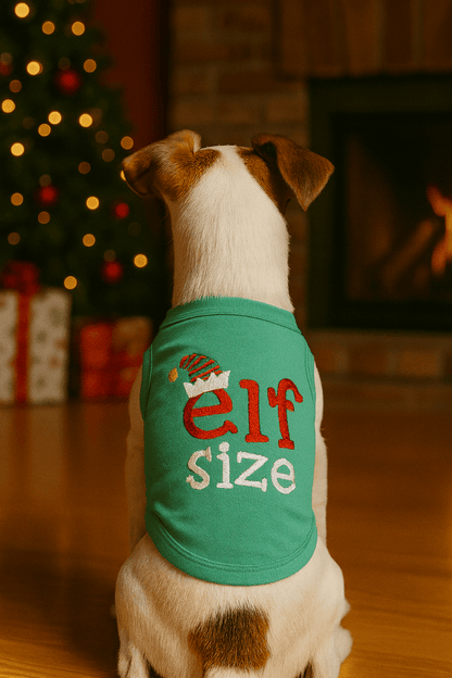 Parisian Pet Tee's Elf Size Green Christmas Holiday Embroidered Dog T Shirt
