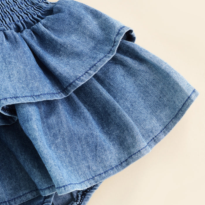 EMILY Layered Ruffles Denim Romper