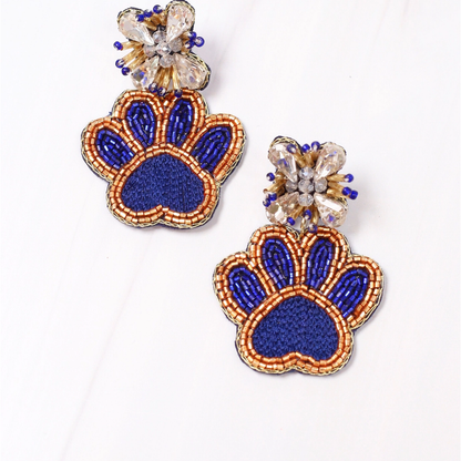 End Zone Paw Print Earring - Navy & Orange