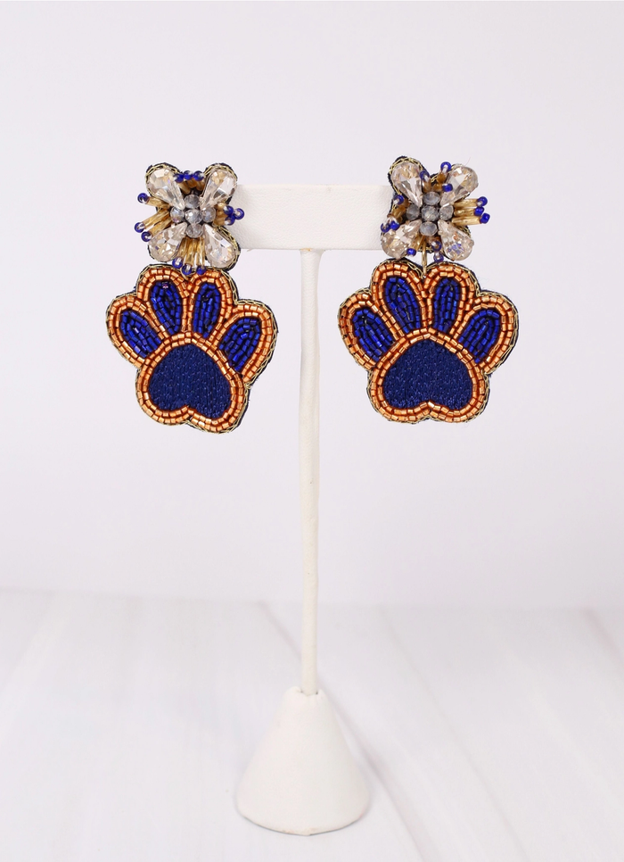 End Zone Paw Print Earring - Navy & Orange